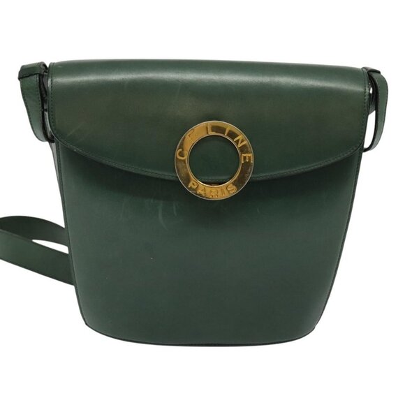 CELINE Shoulder Bag Leather Green Gold Auth - Picture 12 of 16